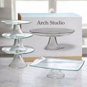 Arch Studio Cake Cookie Serving Platter Stands Trays - Glass Footed Pedestal